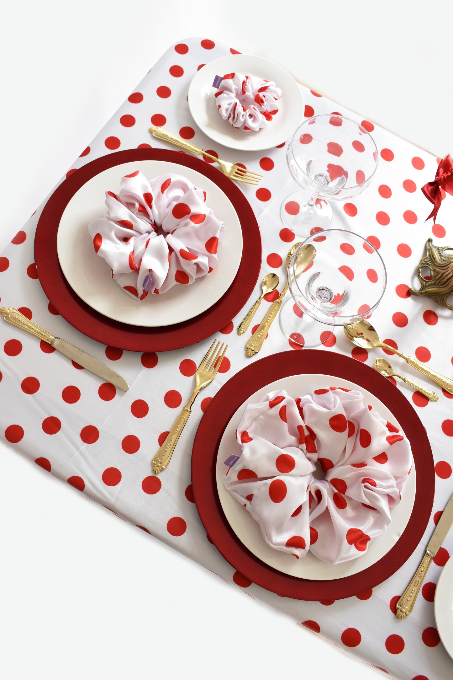 White/Red Polka Scrunchie - Various Sizes