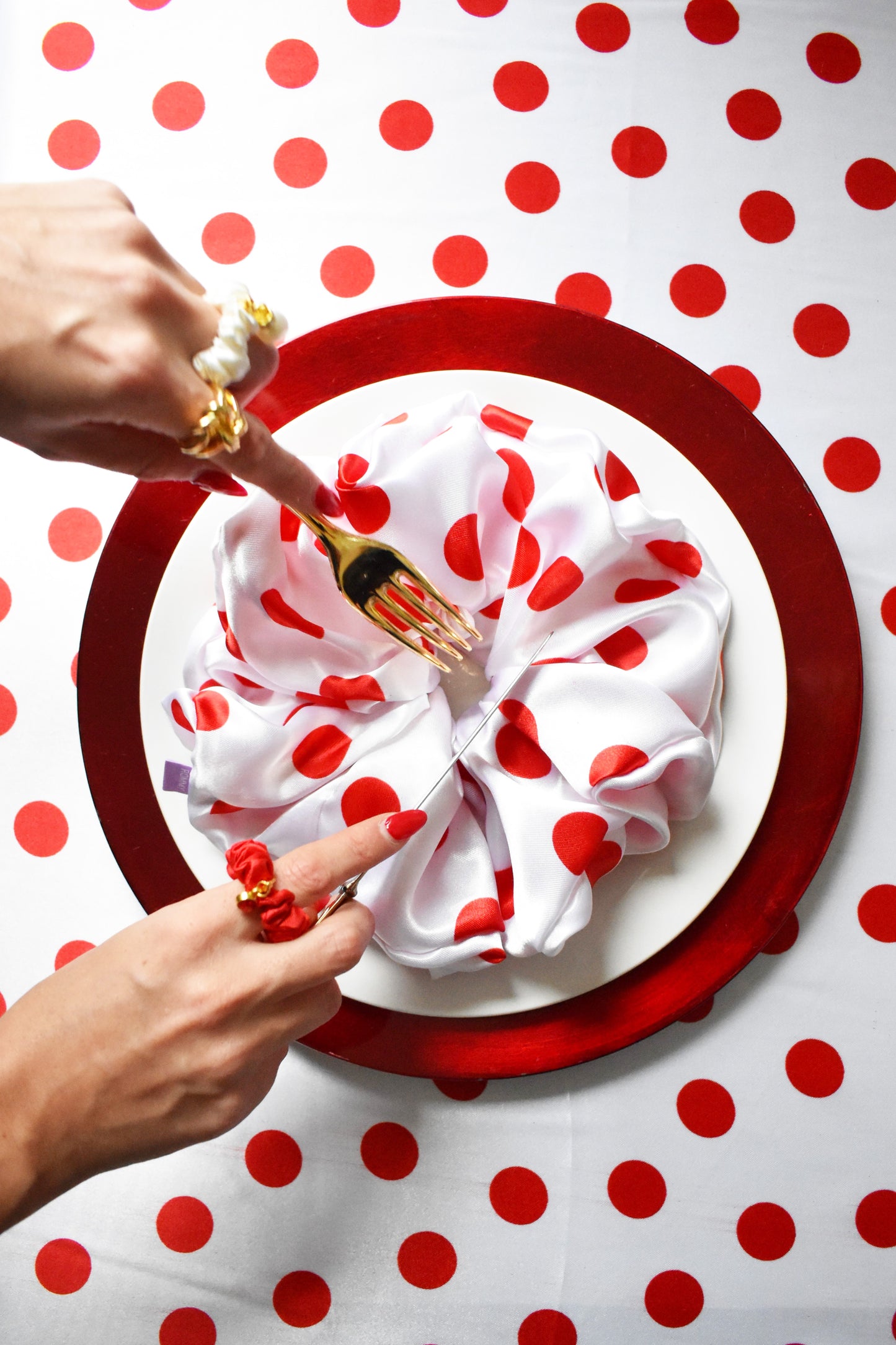 White/Red Polka Scrunchie - Various Sizes
