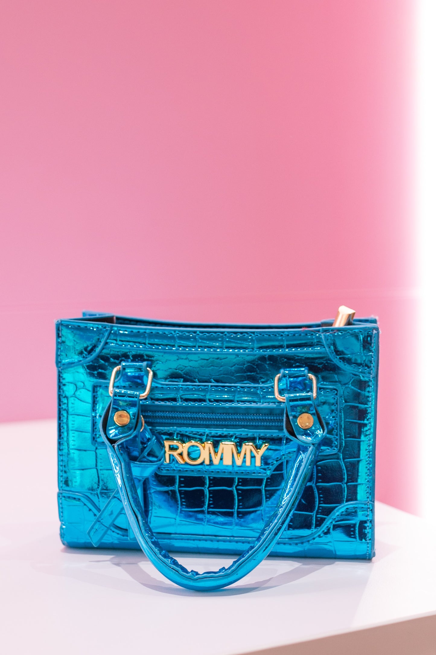 Blue Metallic Minibox Bag
