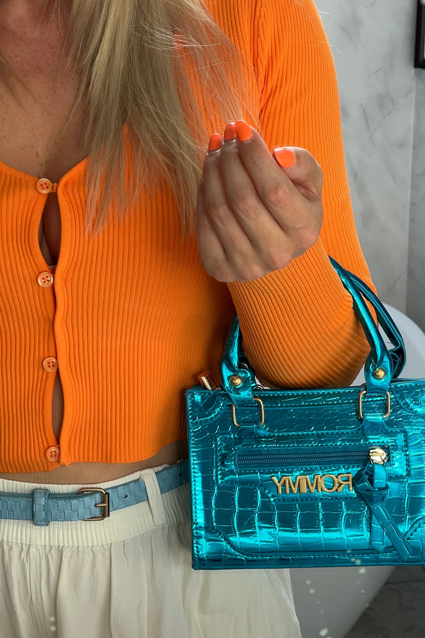 Blue Metallic Minibox Bag
