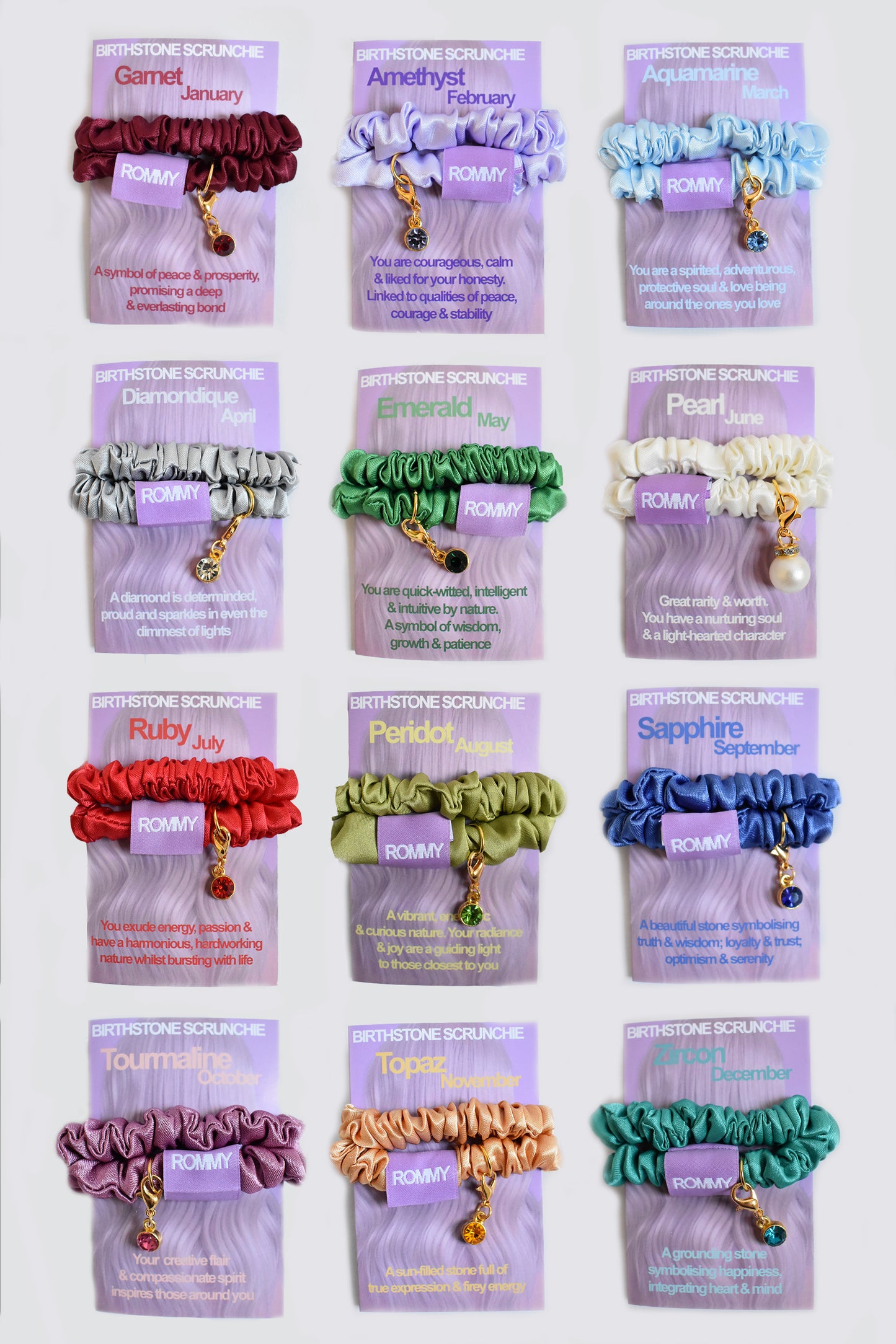 Birthstone Charm Scrunchie  - Various Colours