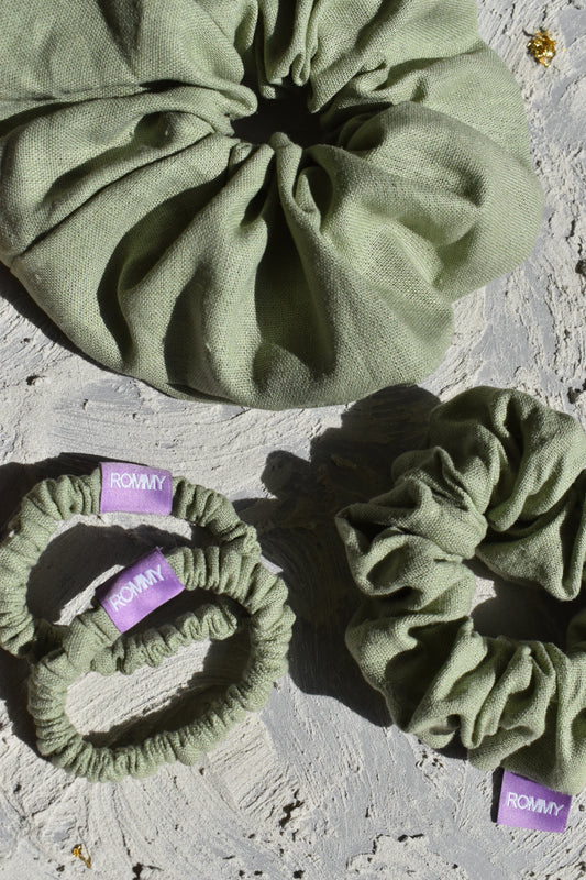 Sage Green Linen Scrunchie - Various Sizes
