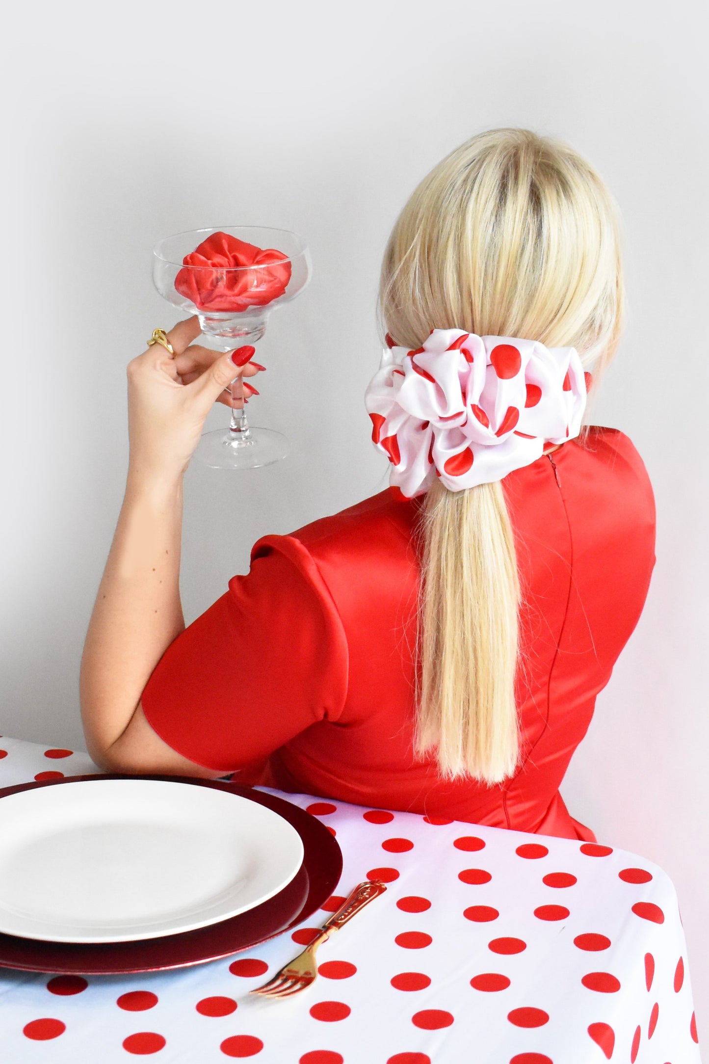 White/Red Polka Scrunchie - Various Sizes
