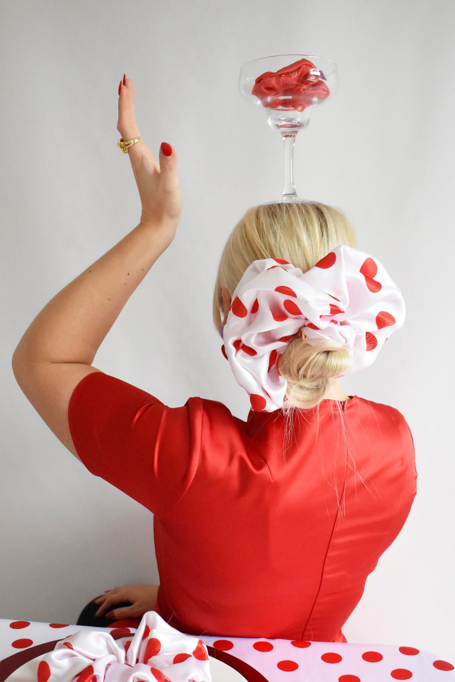 White/Red Polka Scrunchie - Various Sizes