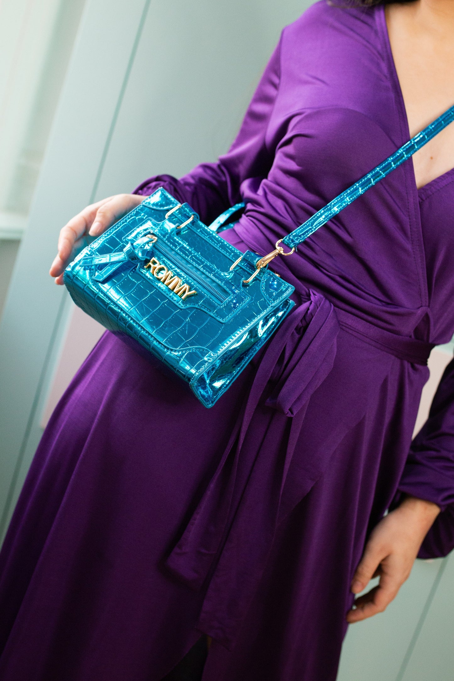 Blue Metallic Minibox Bag