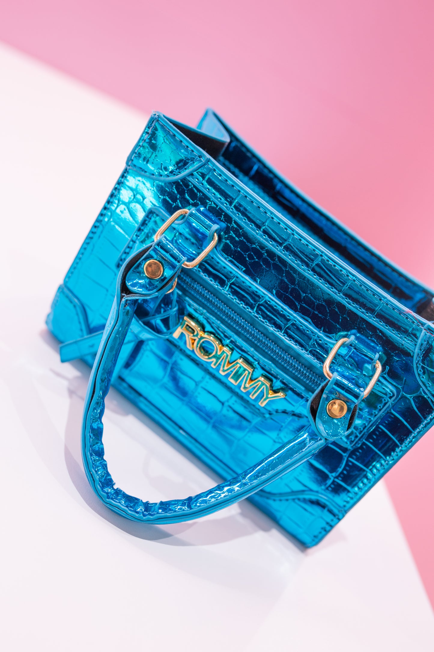 Blue Metallic Minibox Bag